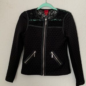 GILI Quilted Jacket Lace Faux Leather Trim  Size 4